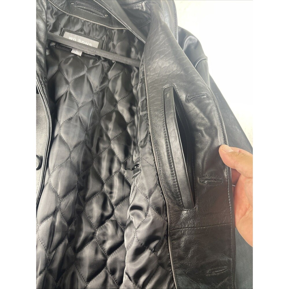 Wilsons Men's Vintage Black Leather Jacket with Quilted Lining, Large - Picture 8 of 14